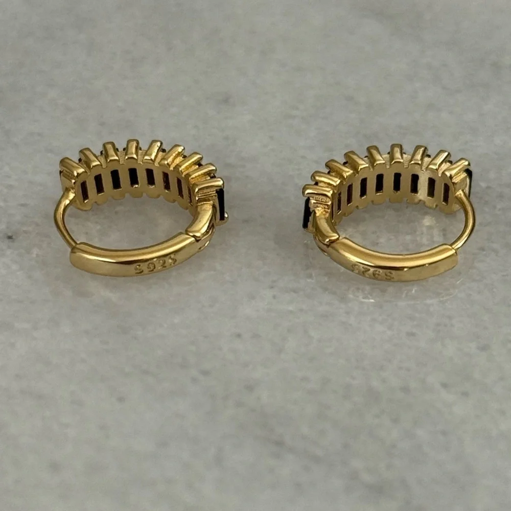 Gold Black Princess Stacked Crystal Chunky Hoop Earrings Brand New